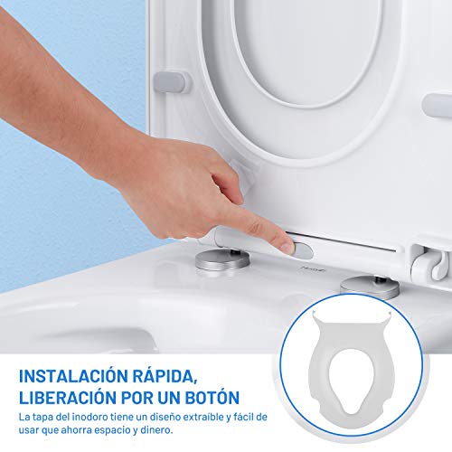 Tapa WC Familiar Dalmo, Tapa Inodoro Forma D con Cierre Suave y Lenta para Niños, Asiento Inodoro con Sencillo Montaje para Familia, Tapa de WC Familiar Fácil Desmontable de Plástico Duro, TBTS03Y