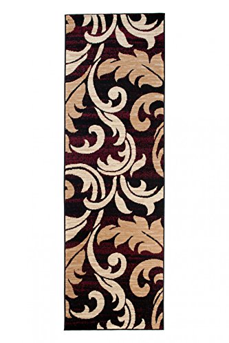 Tapiso Alfombra De Pasillo Moderna Fina - Color Beige Marrón Oscuro Diseño Hojas - Colección Fiesta 70 x 200 cm