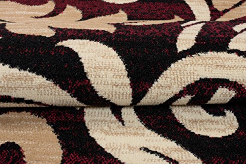 Tapiso Alfombra De Pasillo Moderna Fina - Color Beige Marrón Oscuro Diseño Hojas - Colección Fiesta 70 x 200 cm