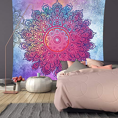Tapiz de mandala indio para colgar en la pared tapiz psicodélico bohemio colorido tapiz hippie misterioso y estético para dormitorio sala de estar decoración de pared tapiz artístico (morado) (L)