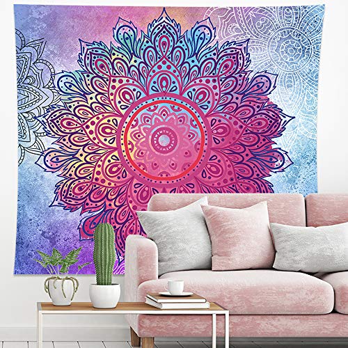 Tapiz de mandala indio para colgar en la pared tapiz psicodélico bohemio colorido tapiz hippie misterioso y estético para dormitorio sala de estar decoración de pared tapiz artístico (morado) (L)