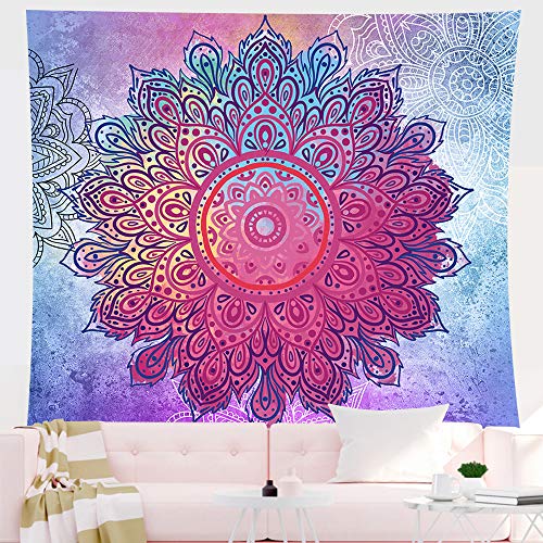 Tapiz de mandala indio para colgar en la pared tapiz psicodélico bohemio colorido tapiz hippie misterioso y estético para dormitorio sala de estar decoración de pared tapiz artístico (morado) (L)