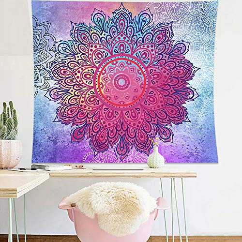 Tapiz de mandala indio para colgar en la pared tapiz psicodélico bohemio colorido tapiz hippie misterioso y estético para dormitorio sala de estar decoración de pared tapiz artístico (morado) (L)