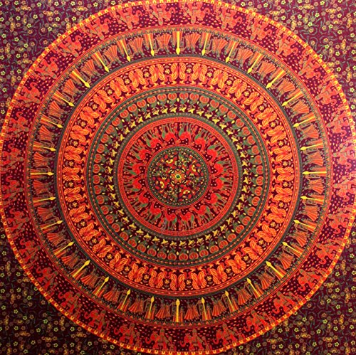 Tapiz hippie de elefante camello tapiz mandala para colgar en la pared, decoración del hogar (granate)