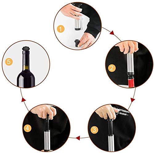 Tapón de vacío para bomba de vino y aireador de vino ASOG Wine Saver | 1 bomba de vacío + 2 tapones de vino de vacío + 1 aireador de vino, accesorios de vino regalo para amantes del vino