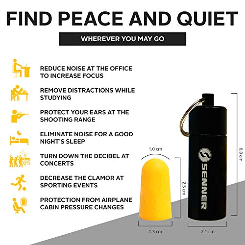 Tapones de protección auditiva Senner SchaumPro Schlaf para dormir y contra los ronquidos [Edición 2020], especialmente cómodos, amortiguación extra fuerte (38 dB), la alarma sigue siendo audible