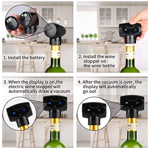 Tapones de Vino, Tapón Automático Eléctrico al Vacío en Tiempo Real, La Bomba de Vacío de Vino Reutilizable Tapón de Vino Mantener Fresco, Mejor Accesorio de Regalo para Los Amantes del Vino