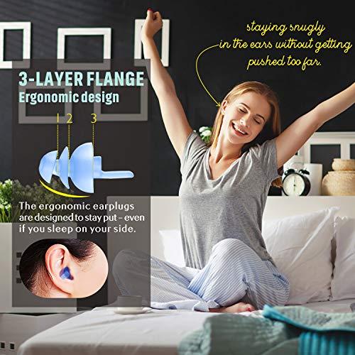 Tapones para los oídos para dormir 2 pares - SNR 32dB Tapones para los oídos con reducción de ruido, tapones reutilizables de silicona suave para dormir, roncar, viajar, estudiar, trabajar