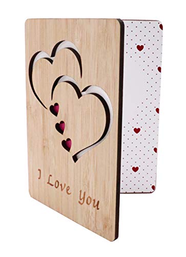 Tarjeta de felicitación de madera de bambú real con texto"I Love You", para cualquier ocasión, para decir feliz día de San Valentín, aniversario, regalos para esposa, él o ella, o simplemente porque