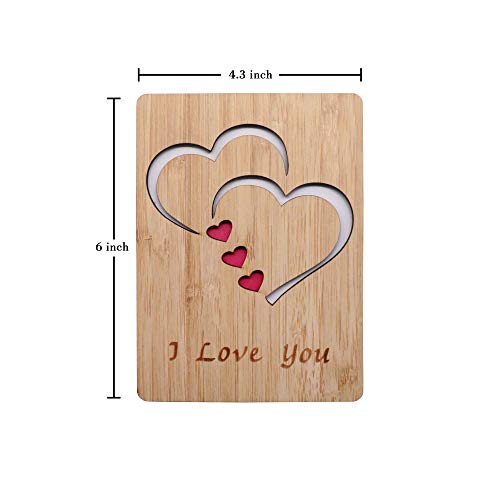Tarjeta de felicitación de madera de bambú real con texto"I Love You", para cualquier ocasión, para decir feliz día de San Valentín, aniversario, regalos para esposa, él o ella, o simplemente porque