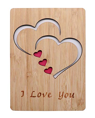 Tarjeta de felicitación de madera de bambú real con texto"I Love You", para cualquier ocasión, para decir feliz día de San Valentín, aniversario, regalos para esposa, él o ella, o simplemente porque