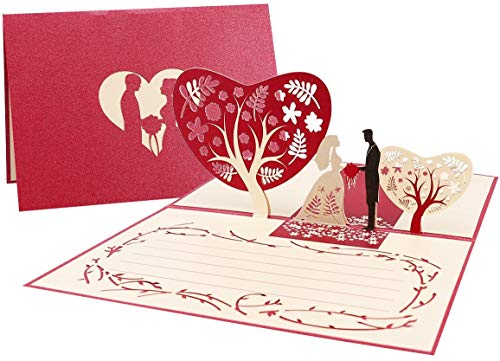 Tarjeta de Felicitación Pop Up 3D, Tarjeta De Felicitación Romántica, Tarjeta para el día de San Valentín, para el cumpleaños o el aniversario del amante (Rojo casar)