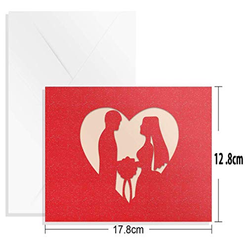 Tarjeta de Felicitación Pop Up 3D, Tarjeta De Felicitación Romántica, Tarjeta para el día de San Valentín, para el cumpleaños o el aniversario del amante (Rojo casar)