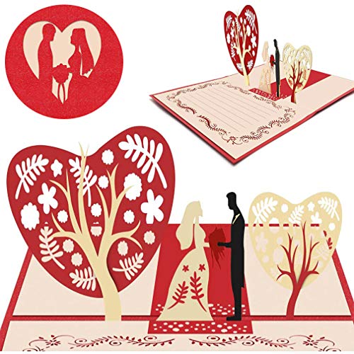 Tarjeta de Felicitación Pop Up 3D, Tarjeta De Felicitación Romántica, Tarjeta para el día de San Valentín, para el cumpleaños o el aniversario del amante (Rojo casar)