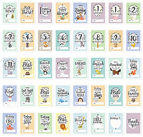 Tarjetas de Etapas del Bebé y Caja de Recuerdos, 40 Tarjetas de Fotos de Momentos Especiales Unisex, con los Logros de Edades Claves y Embarazo, el Regalo Ideal para la Futura Mamá (Inglés)