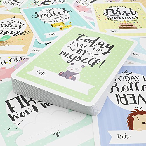 Tarjetas de Etapas del Bebé y Caja de Recuerdos, 40 Tarjetas de Fotos de Momentos Especiales Unisex, con los Logros de Edades Claves y Embarazo, el Regalo Ideal para la Futura Mamá (Inglés)