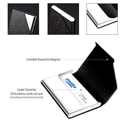 Tarjetero para Tarjetas de Visita Nombre Crédito, Acero Inoxidable y Cuero PU, Cartera con Cerrar Magnética, Negro