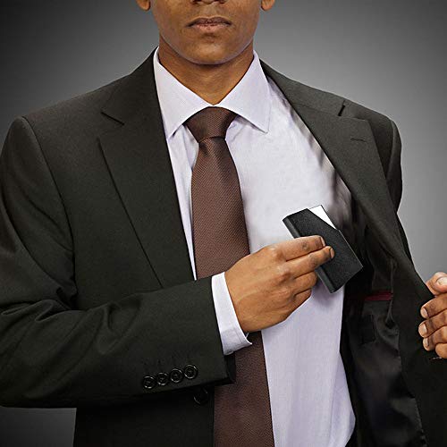 Tarjetero para Tarjetas de Visita Nombre Crédito, Acero Inoxidable y Cuero PU, Cartera con Cerrar Magnética, Negro