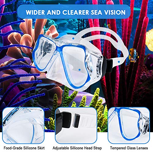 Tarnel Snorkel Set Máscara de Buceo con Snorkel Kit de Buceo Lucha contra antiniebla y Juego de Secado con 2 boquillas Auriculares Estuche para teléfono móvil a Prueba de Agua Adultos y Niños