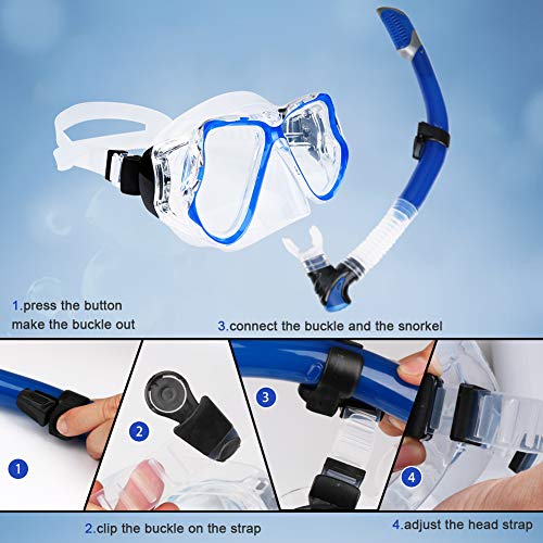 Tarnel Snorkel Set Máscara de Buceo con Snorkel Kit de Buceo Lucha contra antiniebla y Juego de Secado con 2 boquillas Auriculares Estuche para teléfono móvil a Prueba de Agua Adultos y Niños