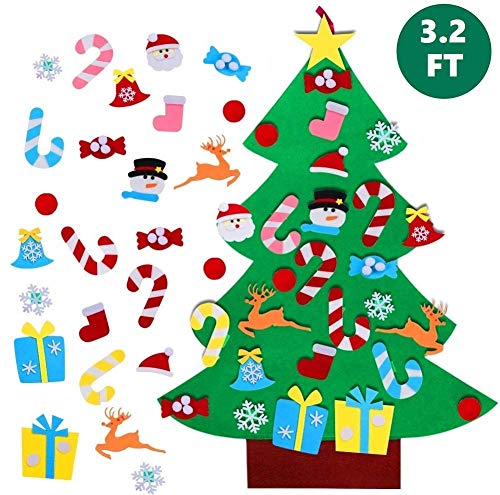 TATAFUN Árbol de Navidad del Fieltro de los 3.1FT DIY fijó + los Ornamentos Desmontables 26pcs, Regalos Colgantes de Navidad de la Pared para Las Decoraciones de la Navidad
