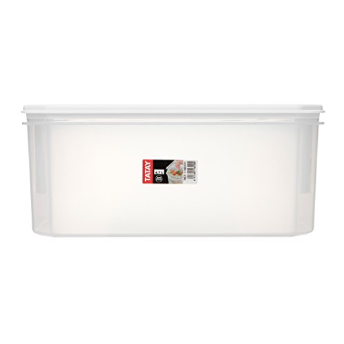 TATAY 1162201 - Contenedor de alimentos hermético, rectangular, de gran capacidad, con tapa flexible a presión, libre de BpA, 4,7 L, Color Blanco, 28,5 x 18,5 x 12,2 cm
