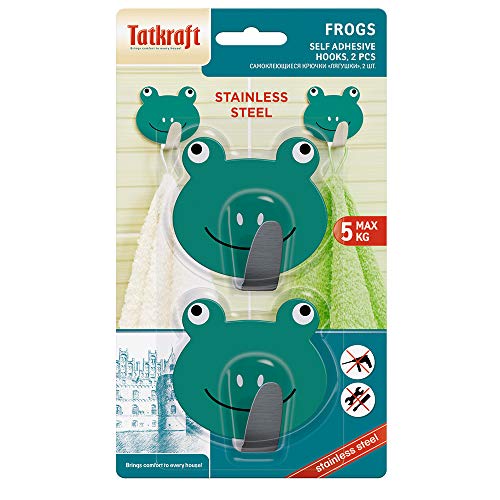 Tatkraft Frogs - Gancho Toallero Adhesivo para Cocina y Baño - Colgador Infantil para Pared – Percheros Infantiles Bonitos - Acero Inoxidable – Sin Clavos - 2 Unidades