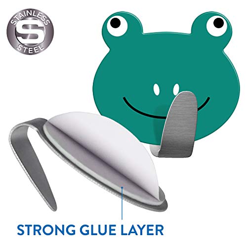 Tatkraft Frogs - Gancho Toallero Adhesivo para Cocina y Baño - Colgador Infantil para Pared – Percheros Infantiles Bonitos - Acero Inoxidable – Sin Clavos - 2 Unidades