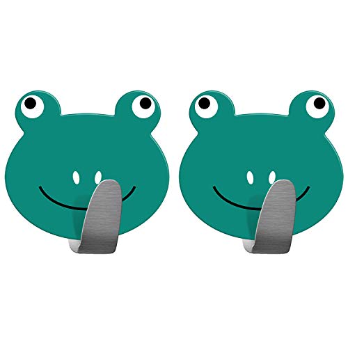Tatkraft Frogs - Gancho Toallero Adhesivo para Cocina y Baño - Colgador Infantil para Pared – Percheros Infantiles Bonitos - Acero Inoxidable – Sin Clavos - 2 Unidades
