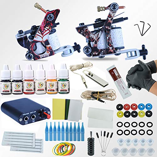 Tatuaje kit completo 2 del arma del tatuaje kits para el revestimiento y sombreado con fuente de alimentación Grips Consejos de tinta de tatuaje artista profesional