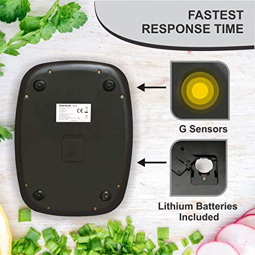 Taurus Easy Inox - Báscula de cocina digital de capacidad 5 kg, función tara, 4 sensores de precisión, color plateado