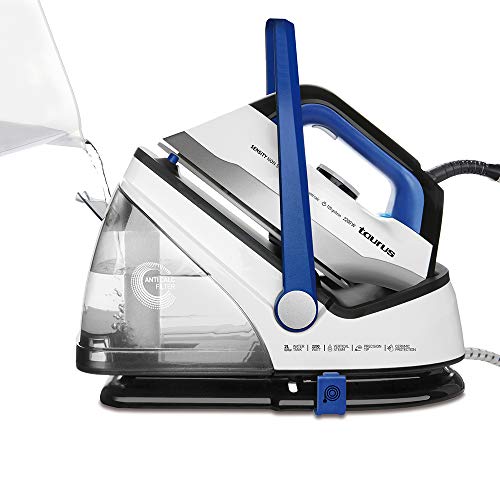 Taurus Sensity Non Stop-Centro de Planchado, Elimina Virus y bacterias, Depósito Extraíble, 2200 W, 2 litros, 220, Acero Inoxidable, Azul/Blanco