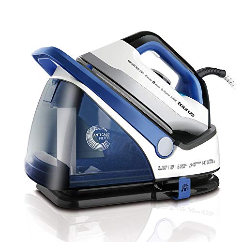 Taurus Sensity Non Stop-Centro de Planchado, Elimina Virus y bacterias, Depósito Extraíble, 2200 W, 2 litros, 220, Acero Inoxidable, Azul/Blanco