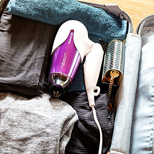 Taurus Studio 2000 Ionic - Secador de pelo portátil y viaje con tecnología iónica, golpe de aire frío, color blanco y violeta, 2000 W