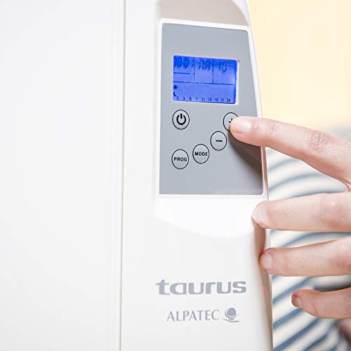 Taurus Tallin 900 - Emisor térmico, tecnología seca, programación diaria-semanal, temperatura hasta 35ºC, funcionamiento confort y económico, Incluye ruedas y soporte pared, 5 elementos, 900W