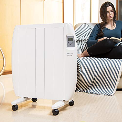 Taurus Tallin 900 - Emisor térmico, tecnología seca, programación diaria-semanal, temperatura hasta 35ºC, funcionamiento confort y económico, Incluye ruedas y soporte pared, 5 elementos, 900W