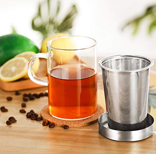 Taza de té con colador y tapa - incl. posavasos - vaso de borosilicato - taza 400ml grande