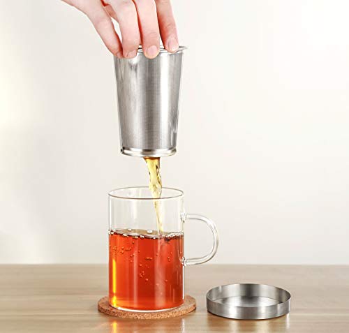 Taza de té con colador y tapa - incl. posavasos - vaso de borosilicato - taza 400ml grande