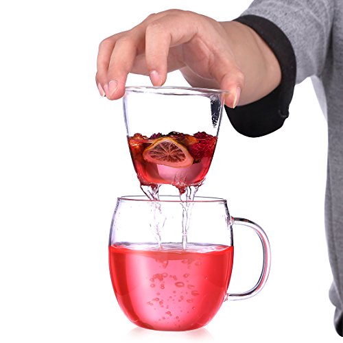 Taza de té de cristal con tapa, resistente al calor Oneisall, taza de té con colador, infusor de té de flores, perfecto para el hogar, oficina (500 ml)