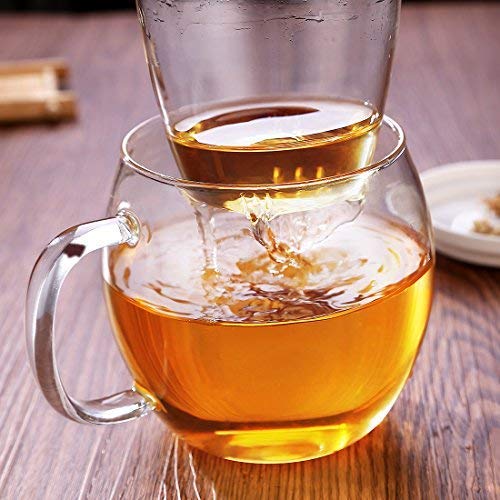 Taza de té de cristal con tapa, resistente al calor Oneisall, taza de té con colador, infusor de té de flores, perfecto para el hogar, oficina (500 ml)