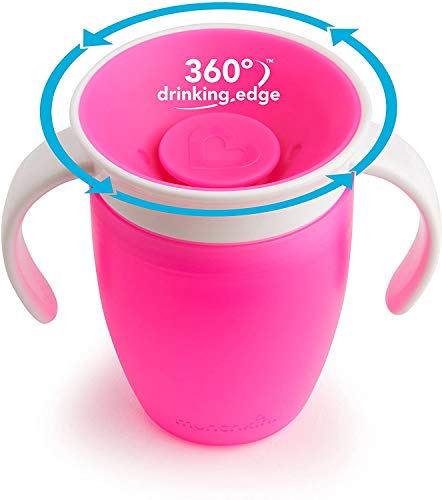 Taza giratoria de aprendizaje para bebé de 360 grados con tapa abatible de doble ASA,a prueba de fugas,Taza de Bebé Antiderrames, Taza de aprendizaje,Antigoteo, Especial para bebés. (Rosa)