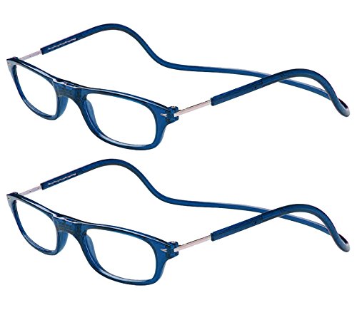 TBOC Pack: Gafas de Lectura Presbicia Vista Cansada – (Dos Unidades) Graduadas +2.00 Dioptrías Montura Azul Hombre Mujer Plegables Lentes Aumento Leer Ver Cerca Cuello Imán