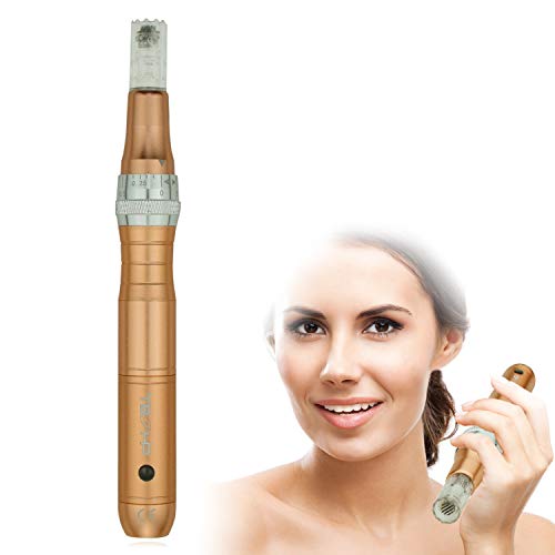 TBPHP P10 eléctrico Derma pen Microagujas 0mm-2.0mm ajustable,Anti Envejecimiento Cicatrices del acné Antiarrugas, Incluir 2pcs agujas(Dolado)