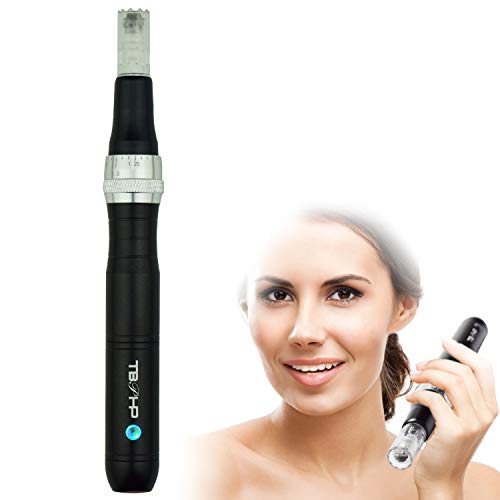 TBPHP P10 eléctrico Derma pen Microagujas 0mm-2.0mm ajustable,Anti Envejecimiento Cicatrices del acné Antiarrugas, Incluir 2pcs agujas(Negro)