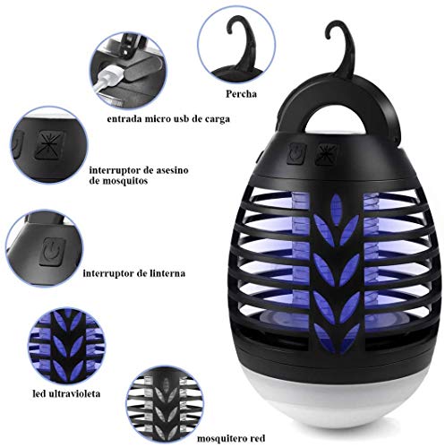 TDW Lámpara Antimosquitos Electrico Exterior, Camping Repelente de Mosquitos, lámpara de Asesino del Mosquito al Aire Libre Portátil 2 en 1 Noche Lámpara LED