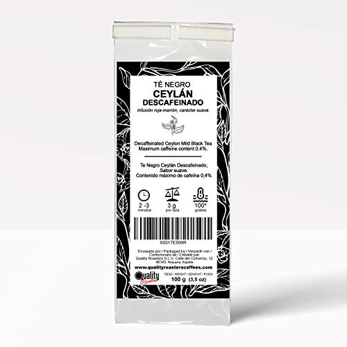 Té Negro Ceylán Descafeinado. Infusión de carácter suave. Antioxidante. Contenido máximo de cafeína (0,4%). 100 gramos.