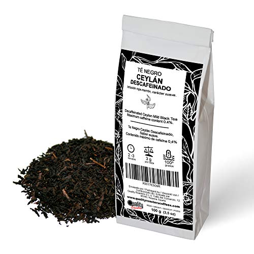 Té Negro Ceylán Descafeinado. Infusión de carácter suave. Antioxidante. Contenido máximo de cafeína (0,4%). 100 gramos.