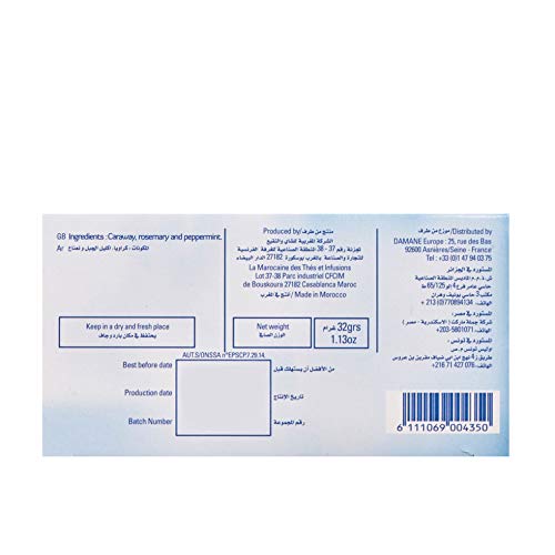 TÉ SULTAN Después de las comidas, té verde marroquí con tés de hierbas de alcaravea, romero y menta (Paquete de 4 - 80 bolsitas de té)