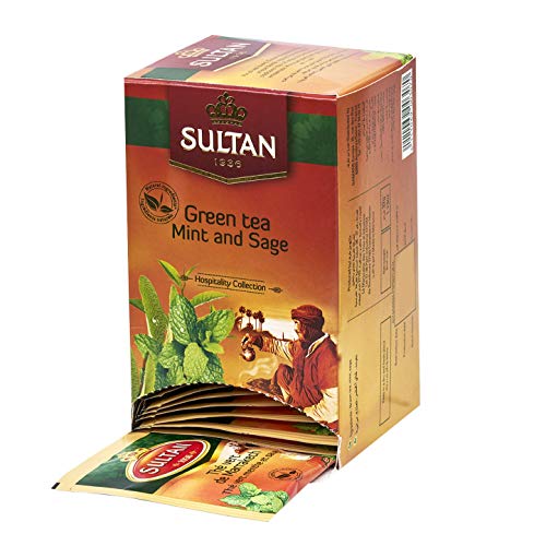TÉ SULTAN Té verde marroquí con infusiones de menta y salvia (Paquete individual - 20 bolsitas de té)