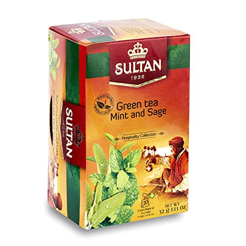 TÉ SULTAN Té verde marroquí con infusiones de menta y salvia (Paquete individual - 20 bolsitas de té)